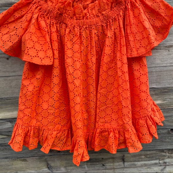 ASOS Orange Eyelet Off The Shoulder Ruffle Top - Picture 6 of 9
